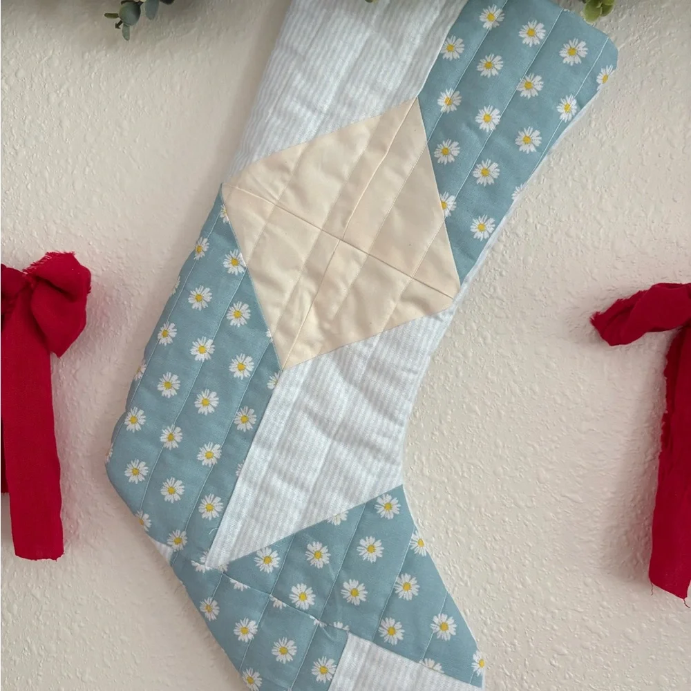 Blue and Cream Holiday Stocking